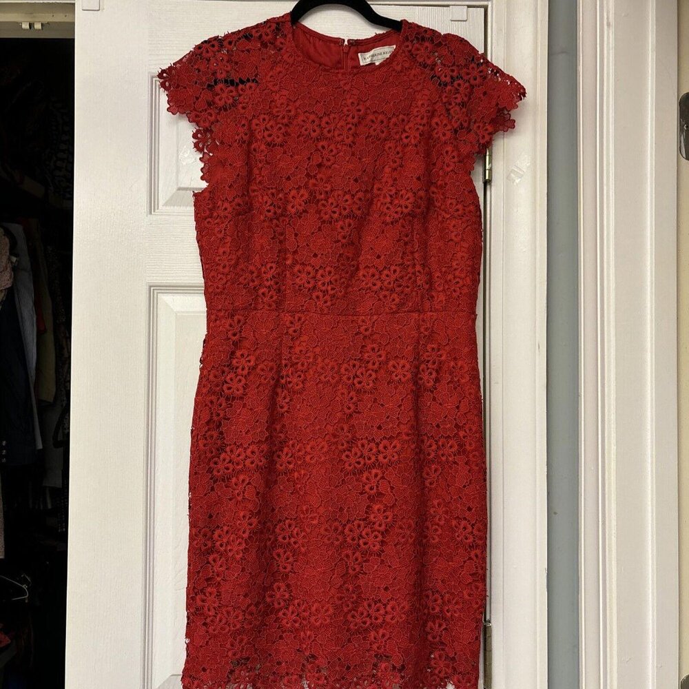 Katherine Kelly Red Lace Overlay Sheath Pencil  Dress 10. Holiday Cocktail